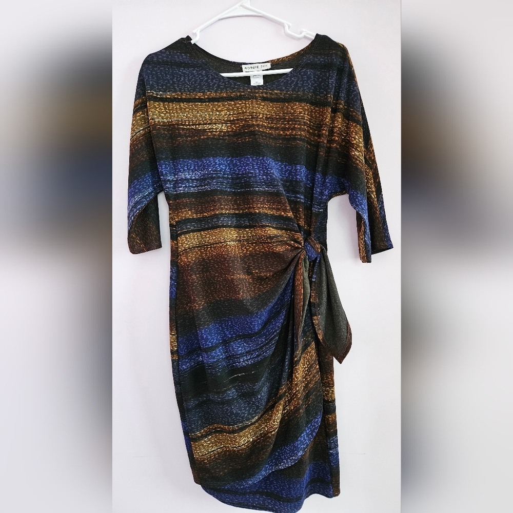 Robbie Bee Striped Midi Dress in Black, Blue, and Brown